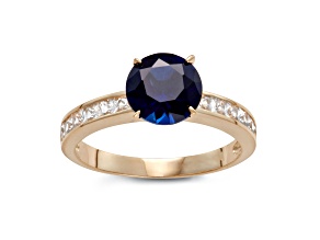 Blue Lab Created Sapphire 10K Yellow Gold Ring 2.86ctw