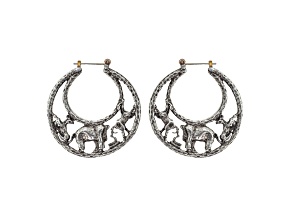 1928 Jewelry Silver Tone Elephant Hoop Earrings