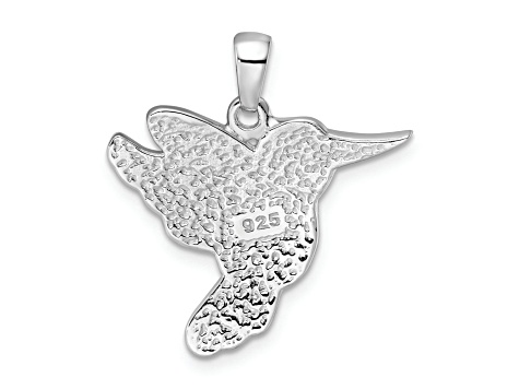 Rhodium Over Sterling Silver Crystal Hummingbird Pendant