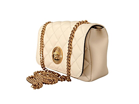 ショルダーバッグ・ポシェット VERSACE beige leather shoulder bag Versace La Medusa Nappa Quilted Beige Leather Chain Small