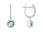6mm Round Labradorite 1/3 ctw Diamond Rhodium Over Sterling Silver Halo Dangle Earrings