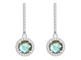 6mm Round Labradorite 1/3 ctw Diamond Rhodium Over Sterling Silver Halo Dangle Earrings