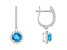 6mm Round Blue Topaz 1/3 ctw Diamond Rhodium Over Sterling Silver Halo Dangle Earrings