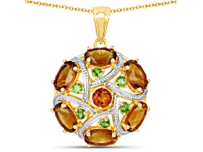 Citrine and Chrome Diopside 18K Gold Over Silver Cluster Necklace