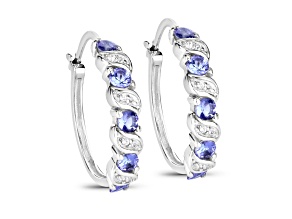 Blue Tanzanite and White Topaz Sterling Silver Hoop Earrings For Gf