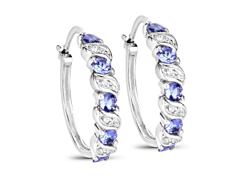 Picture of Blue Tanzanite and White Topaz Sterling Silver Hoop Earrings For Gf