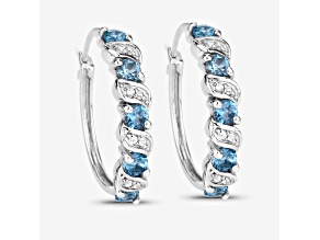 London Blue Topaz and White Topaz Sterling Silver Hoop Earrings
