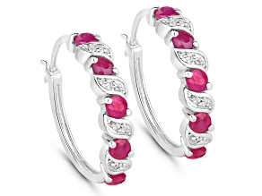 Ruby and White Topaz Sterling Silver Hoop Earrings