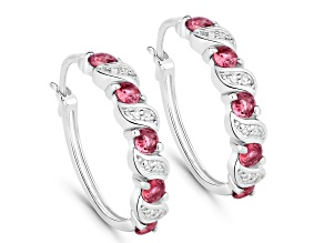 Pink Tourmaline and White Topaz Sterling Silver Hoop Earrings