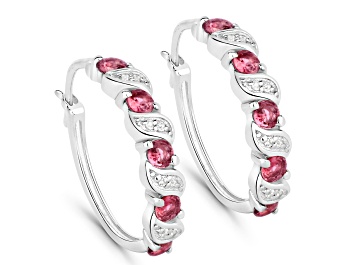 Picture of Pink Tourmaline and White Topaz Sterling Silver Hoop Earrings