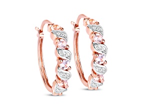Peach Pink Morganite and White Topaz 18K Rose Gold Over Sterling Silver Hoop Earrings