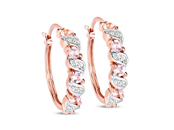 Picture of Peach Pink Morganite and White Topaz 18K Rose Gold Over Sterling Silver Hoop Earrings