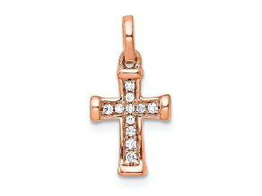 14k Rose Gold Small Diamond Latin Cross Pendant