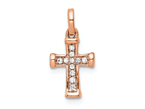 14k Rose Gold Small Diamond Latin Cross Pendant