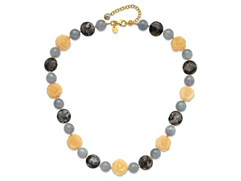 14K Yellow Gold Over Sterling Silver Agate, Labradorite, Jadeite 2-inch Extension Necklace