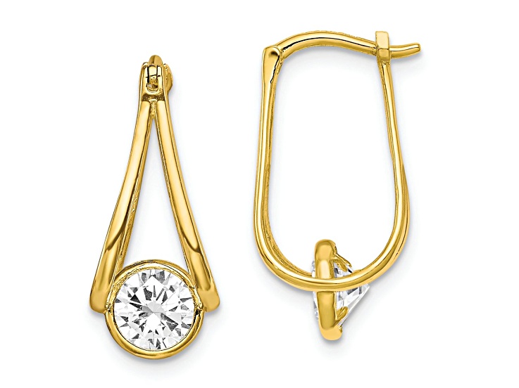 10k Yellow Gold 13/16" Polished Cubic Zirconia Hoop Earrings