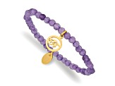 Yellow Stainless Steel Polished Eye of Horus Purple Jade Stretch Bracelet