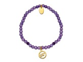 Yellow Stainless Steel Polished Eye of Horus Purple Jade Stretch Bracelet