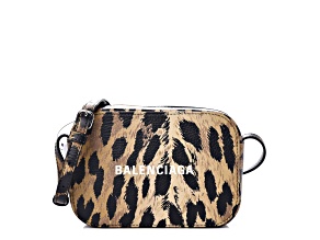 Balenciaga Calfskin Logo Printed Leopard XS Everyday Camera Bag