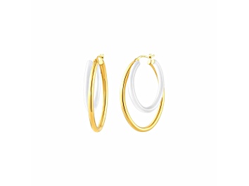 Picture of 14K Gold Over Sterling Silver Double Oval Enamel Hoops in White