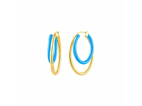 14K Gold Over Sterling Silver Double Oval Enamel Hoops in Turquoise Color