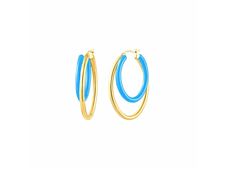 14K Gold Over Sterling Silver Double Oval Enamel Hoops in Turquoise Color