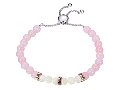 Pink Rose Quartz Two-Tone Sterling Silver And 10k Rose Gold Bracelet