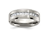 White Cubic Zirconia Titanium Men's 8mm Band Ring