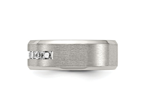 White Cubic Zirconia Titanium Men's 8mm Band Ring