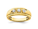 14K Yellow Gold 3-Stone Diamond Men's Ring 0.38ctw