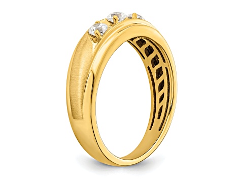 14K Yellow Gold 3-Stone Diamond Men's Ring 0.38ctw