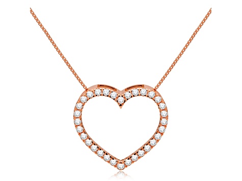 White Cubic Zirconia 14k Rose Gold Heart Pendant With Chain 0.35ctw