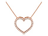 White Cubic Zirconia 14k Rose Gold Heart Pendant With Chain 0.35ctw