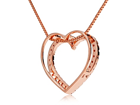 White Cubic Zirconia 14k Rose Gold Heart Pendant With Chain 0.35ctw