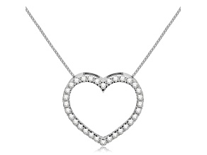 White Cubic Zirconia 14k White Gold Heart Pendant With Chain 0.35ctw