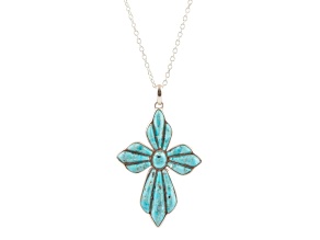 Barse Jewelry Blue Composite Turquoise Sterling Silver Cross Pendant With Chain