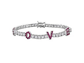 Created Ruby and White Sapphire Sterling Silver Love Bracelet 14.23ctw