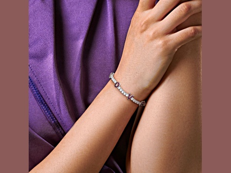 Created Ruby and White Sapphire Sterling Silver Love Bracelet 14.23ctw