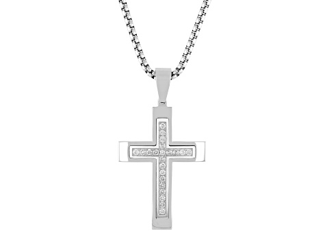 Stainless Steel and Diamond Cross Pendant With Chain 1.0ctw