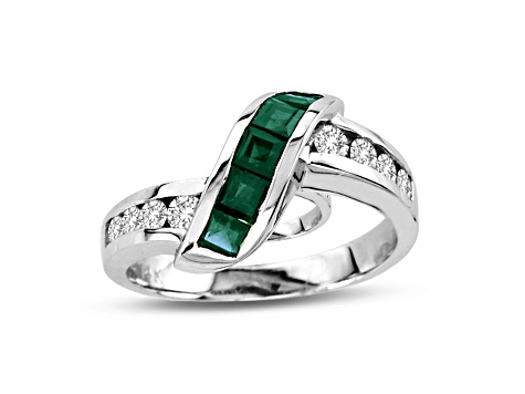 0.93ctw Emerald and Diamond Ring in 14k White Gold