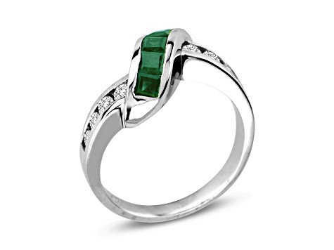 0.93ctw Emerald and Diamond Ring in 14k White Gold