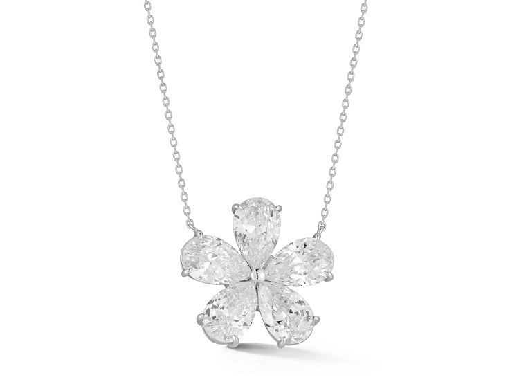 Rachel Zoe Rhodium Over Sterling Silver Cubic Zirconia Statement Flower Pendant Necklace