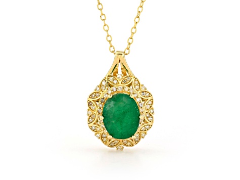Emerald and Diamond 18K Yellow Gold Over Sterling Silver Pendant, 2.80ctw.