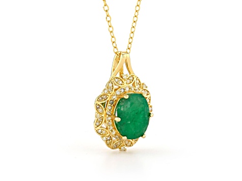 Emerald and Diamond 18K Yellow Gold Over Sterling Silver Pendant, 2.80ctw.
