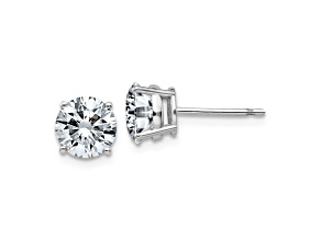 Rhodium Over 14K White Gold 2ct. 6.5mm Round J-K Color Moissanite Earrings