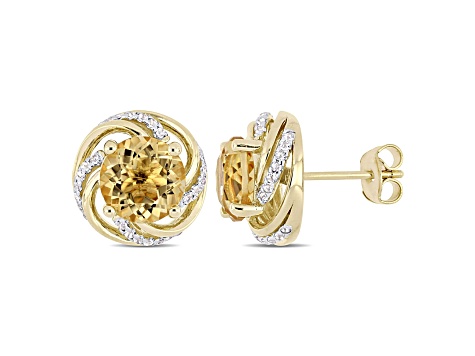 Citrine and White Topaz 18k Yellow Gold Over Sterling Silver Swirl Stud Earrings 3.88ctw