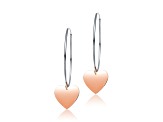 Two Tone Rhodium & 18k Rose Gold Plated over Sterling Silver with Heart Dangle Hoop Earrings