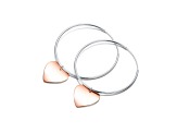 Two Tone Rhodium & 18k Rose Gold Plated over Sterling Silver with Heart Dangle Hoop Earrings