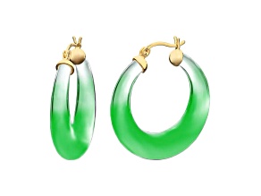 14K Yellow Gold Over Sterling Silver Painted Graduated Hoops in Green