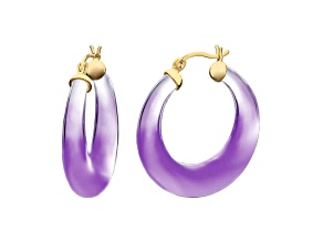 14K Yellow Gold Over Sterling Silver Painted Graduated Hoops in Purple
